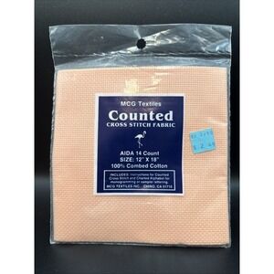 MCG Textiles Cross Stitch Fabric AIDA‎ 14 Count 12"x 18" CottonUSA NEW Peach